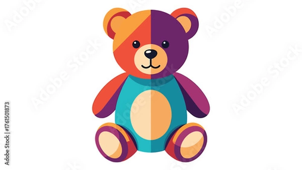 Obraz Colorful teddy bear illustration flat vector design of a cute stuffed animal isolated on white background