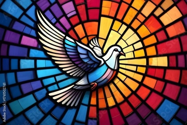 Fototapeta Dove in stained glass art with vibrant colors creating a beautiful and spiritual image