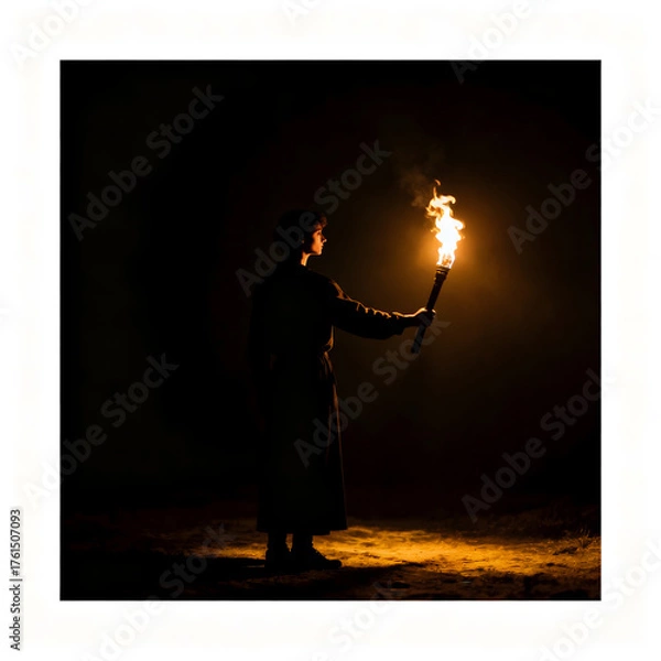 Obraz man with fire in the dark