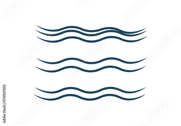 Fototapeta Abstract representation of three parallel blue wavy lines on a white background