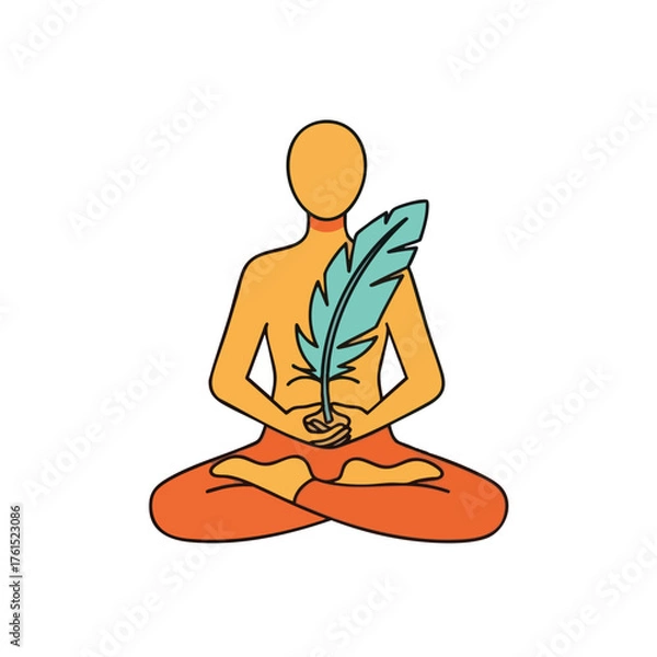 Obraz Person in lotus pose holding a feather, symbolizing peace and spirituality.