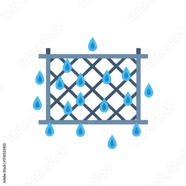 Obraz of water drops falling through a mesh grid.