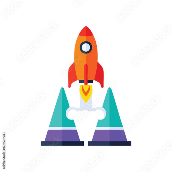 Obraz A colorful, flat of a rocket launching into space.