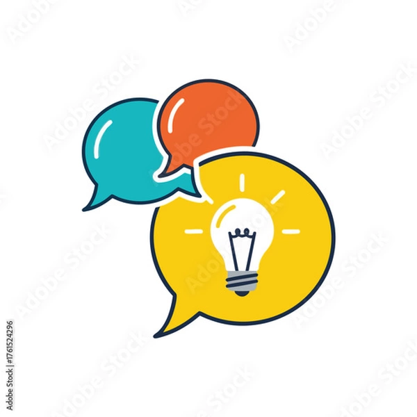Obraz Speech bubbles with a light bulb symbolizing an idea.