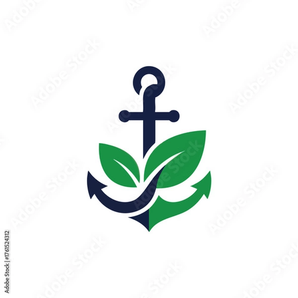 Obraz Anchor with green leaves symbol