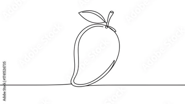 Fototapeta Minimalist single line drawing of a fresh mango with a leaf against a clean white background