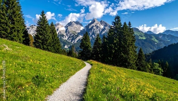 Obraz Mountain path through wildflowers
