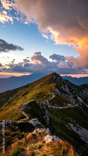 Obraz Mountain ridge path at sunset