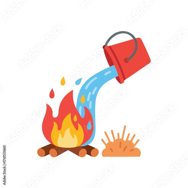 Obraz A bucket of water is being poured onto a campfire.