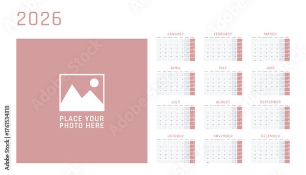 Obraz 2026 year calendar, calendar design for 2026 starts monday