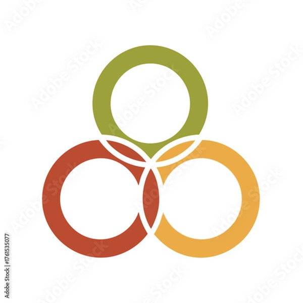 Obraz Three colored circles interconnected, forming an abstract symbol.