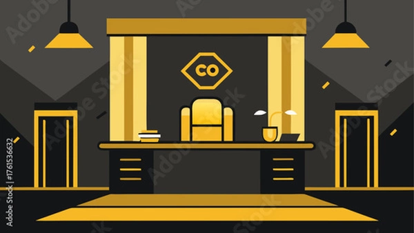 Obraz Modern office interior with executive desk and chair in minimalist style