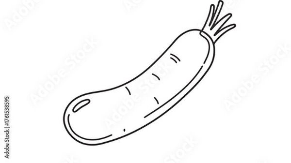 Fototapeta Simple line drawing of a fresh carrot with green leafy top on a white background