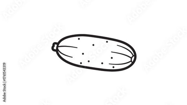Fototapeta Simple line drawing of a fresh cucumber with dotted texture on a white background