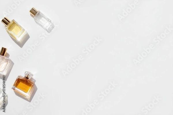 Fototapeta Elegant arrangement of perfume bottles showcasing various scents