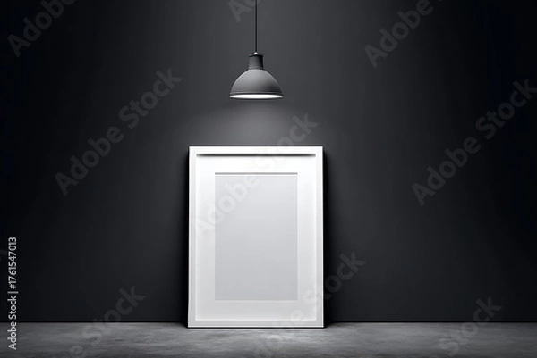 Obraz Gloss white frame mockup on matte black backdrop with spotlight