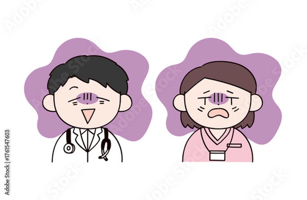 Obraz 疲れている医者と看護師　男女2人のイラスト