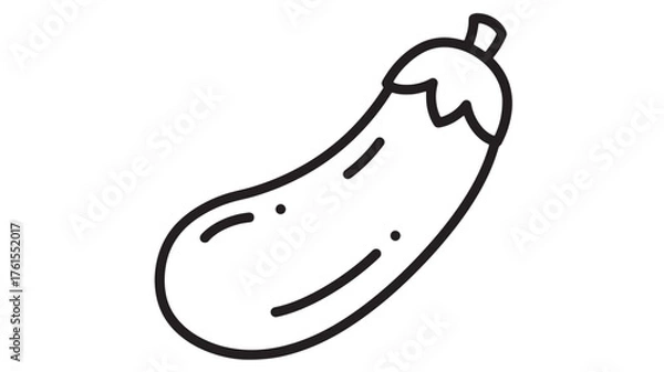 Fototapeta Simple black and white line drawing of a fresh eggplant on a white background