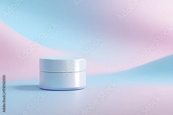 Obraz Glossy skincare container on soft curved pastel abstract terrain surface