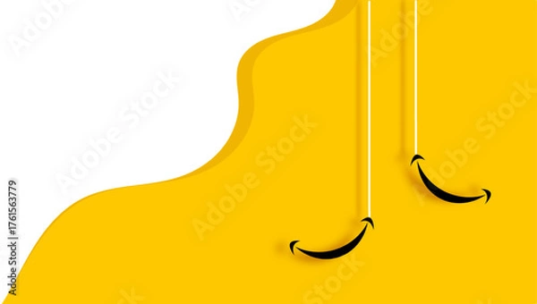 Fototapeta Abstract Yellow Background With Hanging White Lines And Simple Smile Design