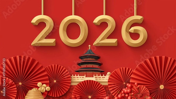 Obraz Chinese New Year 2026 Celebration on Red Background
