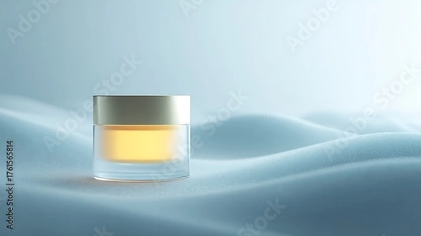 Obraz Glowing cosmetic jar over soft dreamy waves in abstract landscape
