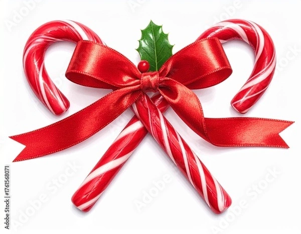 Fototapeta Candy Canes Crossed with Red Ribbon 