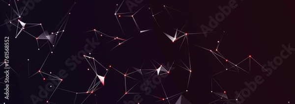 Fototapeta Structure of connected lines and dots. Wireframe polygonal elements on a dark background. Science and technology. 3d