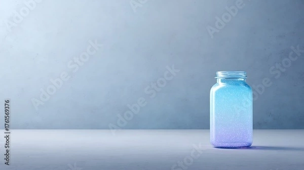 Obraz Glowing jar sitting on smooth tone-washed abstract background environment