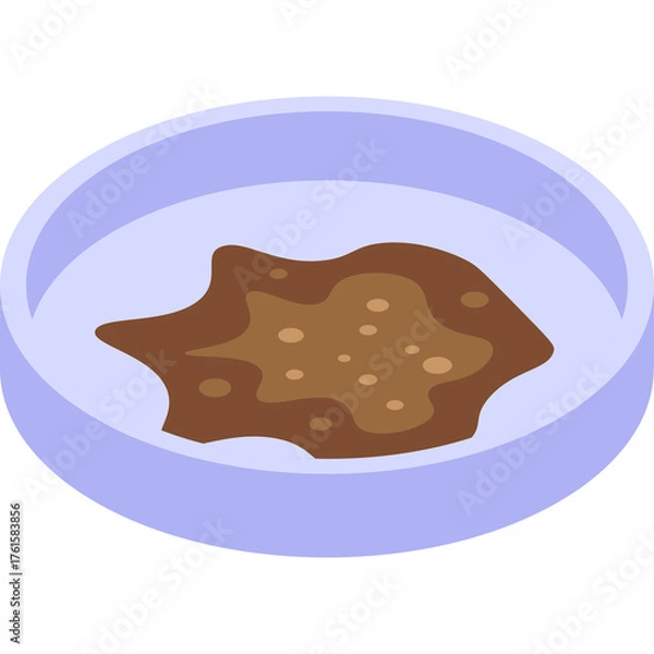 Fototapeta A Flat Design Isometric Icon Depicting a Petri Dish with a Brown Substance Inside on a Transparent Background