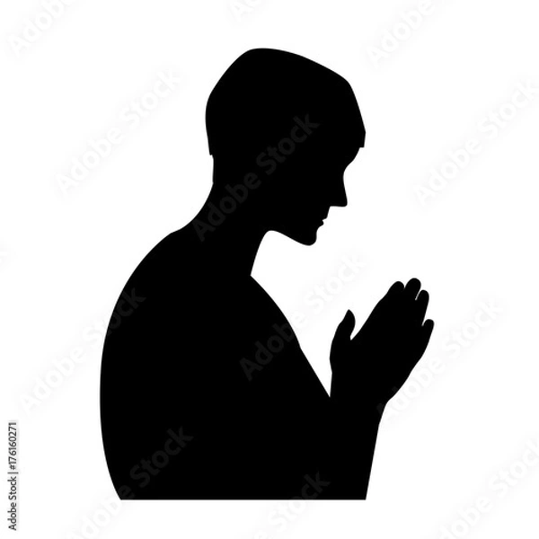 Obraz Praying man black silhouette on white background