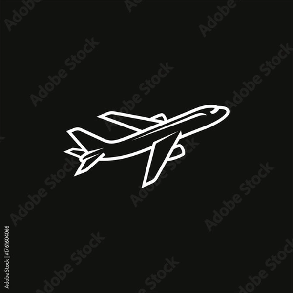 Fototapeta Vector silhouette illustration of an airplane icon on a black background, representing travel and aviation