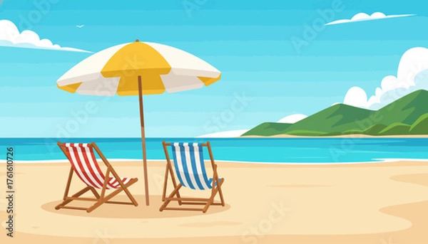 Obraz beach chairs and umbrella illustrations 