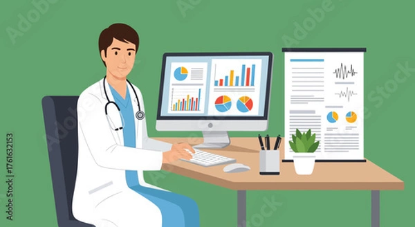 Fototapeta Doctor Analyzing Medical Data at Desk.