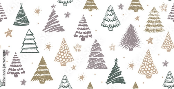 Obraz Christmas tree with star on white, hand drawn illustrations.