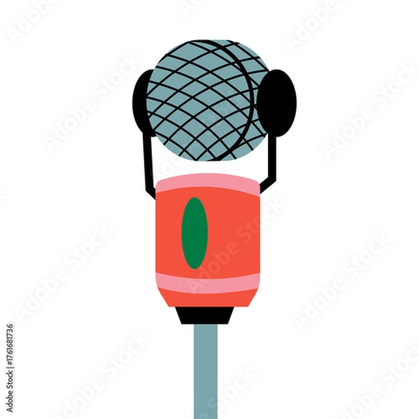 Fototapeta Retro Microphone With Orange Body And Silver Mesh Head Isolated On White Background Simple Vector Illustration