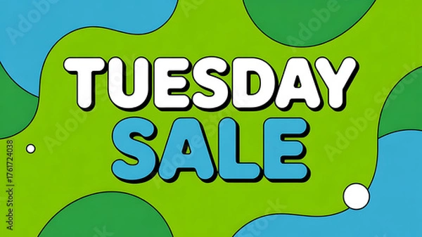 Fototapeta Tuesday sale promotion banner with green and blue background, perfect for advertising and marketing campaigns to attract customers with special offers