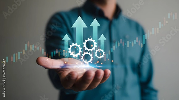 Fototapeta Grasping success dynamic growth gears and upward arrows symbolizing business progress and financial gain