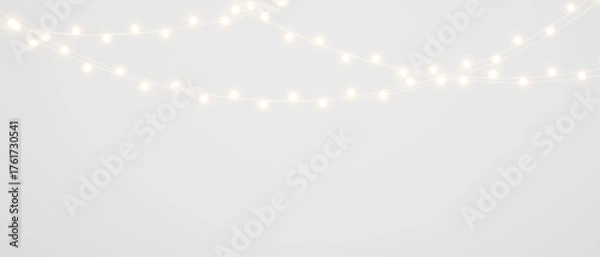 Obraz PNG Christmas lights with glowing bulbs for holiday cards and banners overlay background