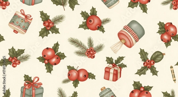 Obraz Seamless Happy New Year Pattern with Christmas Elements