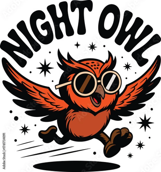 Obraz  Retro Cartoon Night Owl Mascot Running Vector Illustration