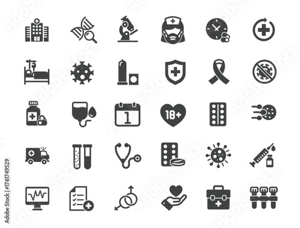 Fototapeta Set of HIV AIDS Icons. Solid icon series