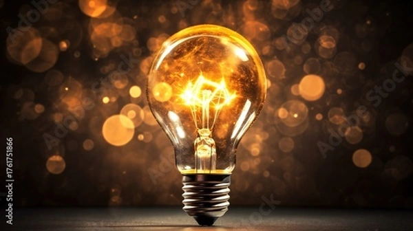 Obraz 光輝く電球のアップ、アイデア、ひらめき、発明