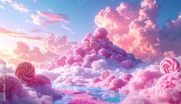 Fototapeta Sweet Dreams Candy Day in a Land of Lollipops and Cloud Mountains