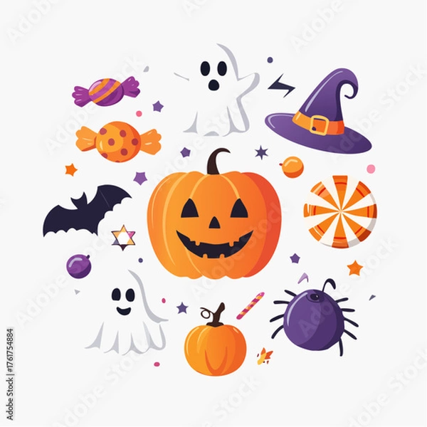Fototapeta Halloween Festive Illustration Pumpkins, Candy, and Spooky Elements