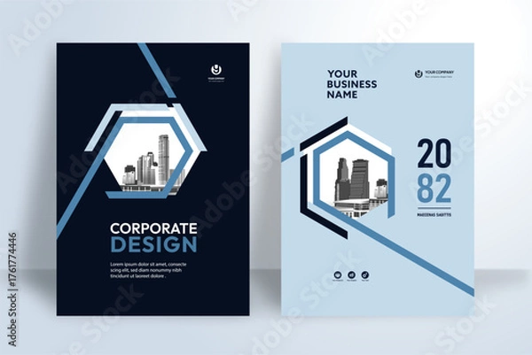 Obraz Business Report Cover Template – Blue Geometric Layout (A4)