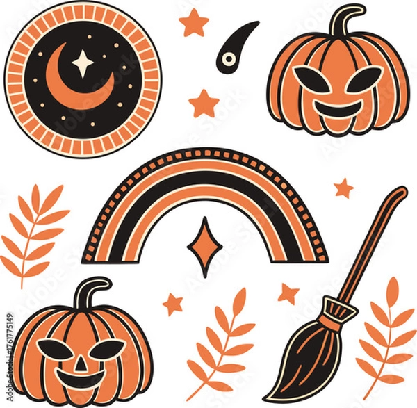 Fototapeta boho halloween vector clip art set