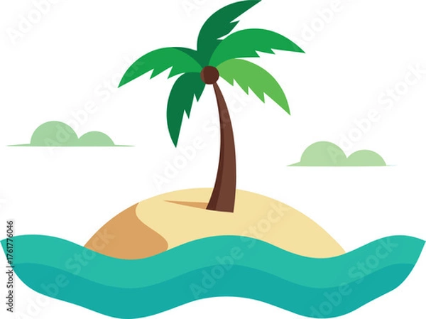 Fototapeta Flat Design Tropical Island Sunset Vector Illustration