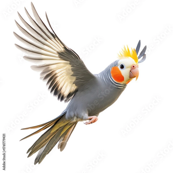 Fototapeta Cockatiel Bird Flying full body view isolated on white or transparent background