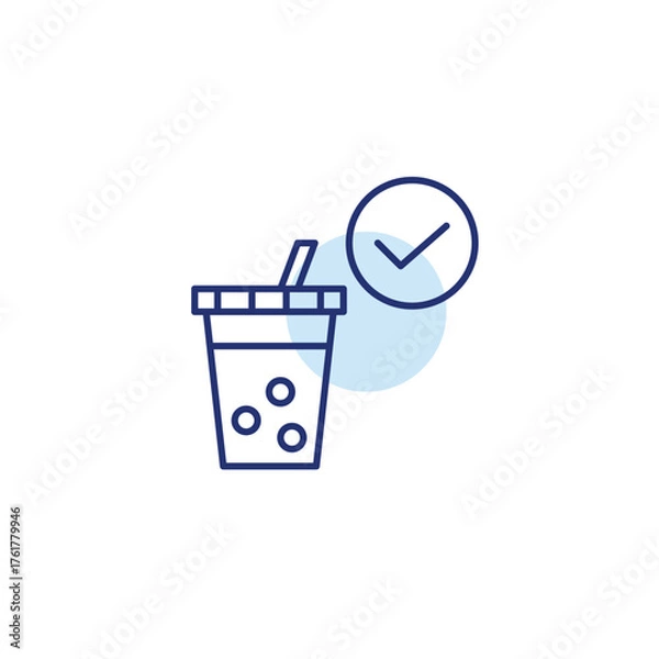 Fototapeta Bubble tea and checkmark. Quality drink, menu favorite. Pixel perfect, editable stroke vector icon